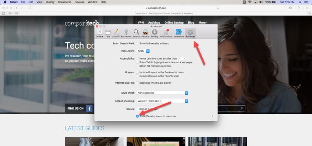 safari advanced tab cache clear