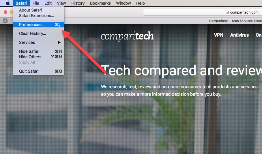 safari preferences menu cache clear