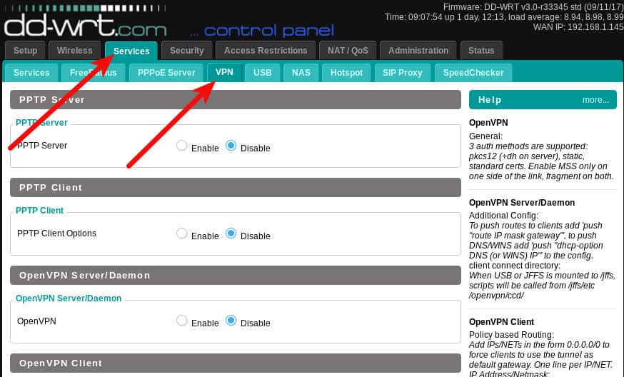 dd-wrt top menu