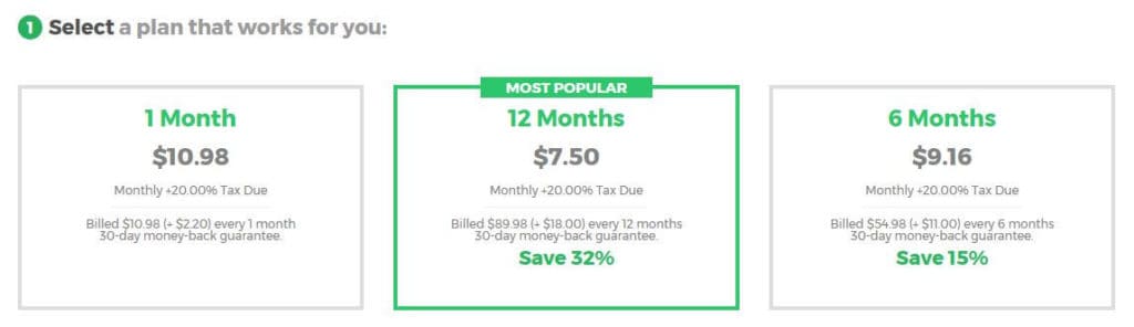 BulletVPN pricing without discount.