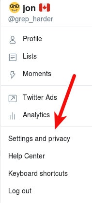 Settings and privacy link