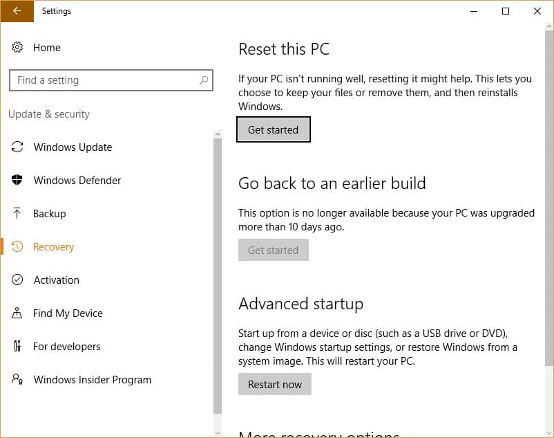 windows system reset 2