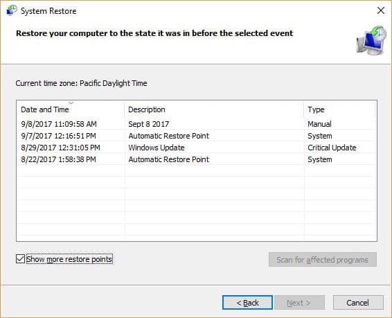 windows system restore
