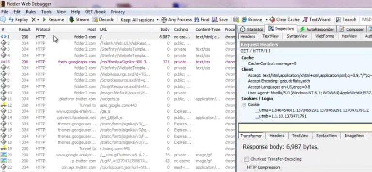 Fiddler web debugger screenshot