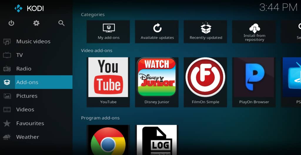 Select addons Kodi