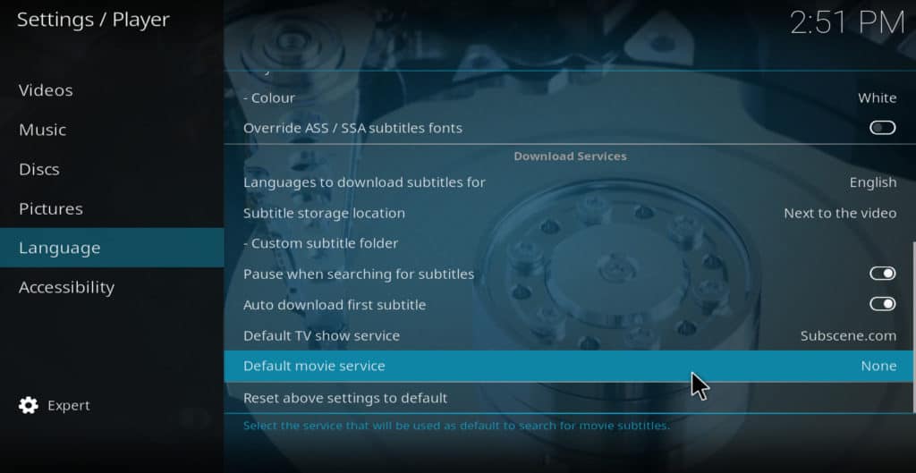 Kodi default movie service