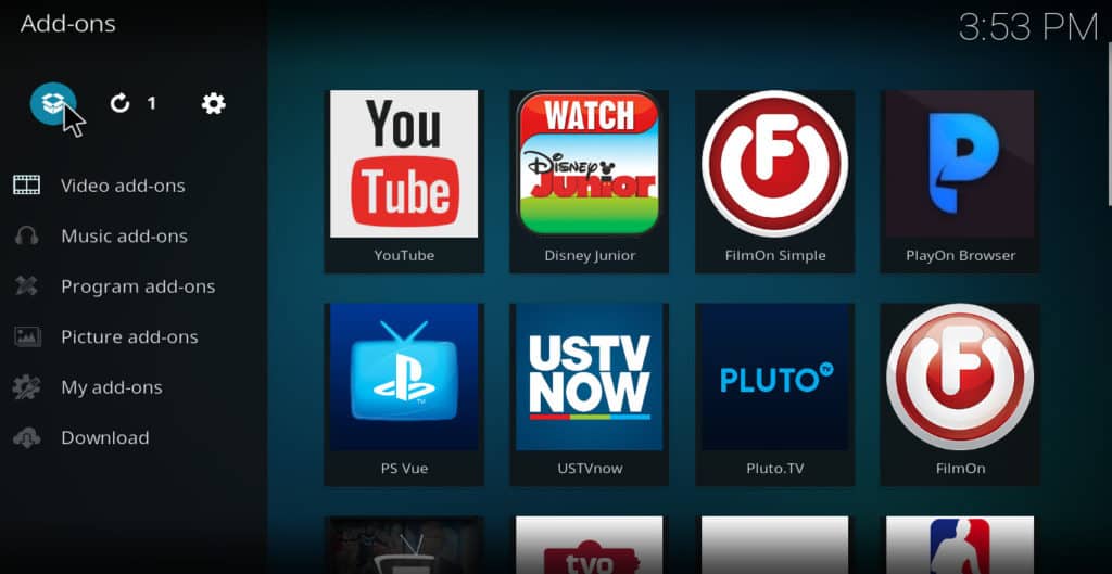 Select package installer Kodi