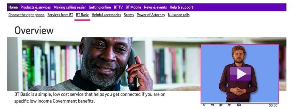 The BT Basic homepage.