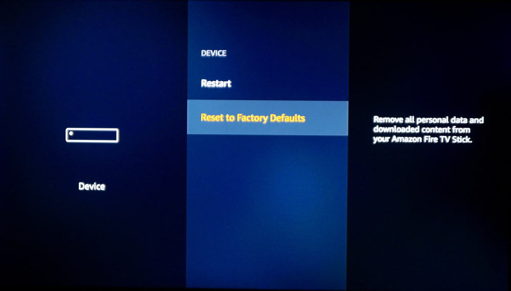 fire tv factory reset