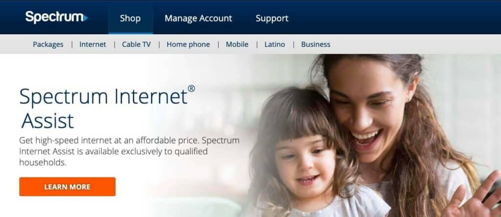 Charter Spectrum Internet Assist program page. 
