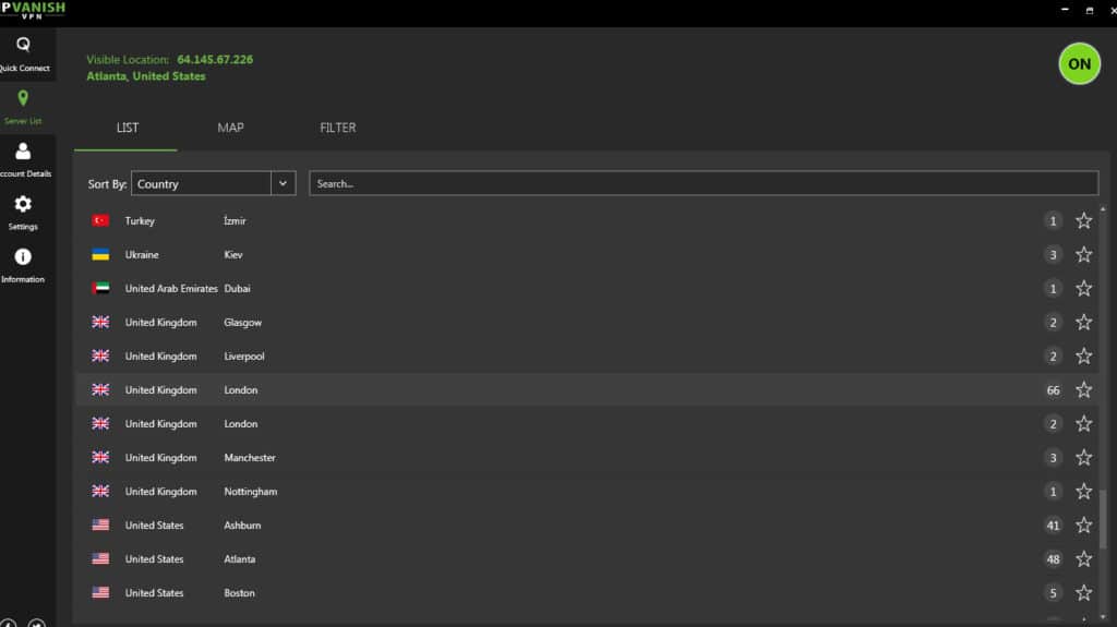 ipvanish click server