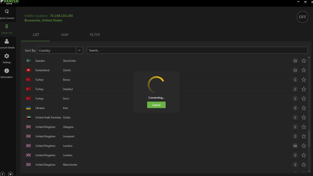 IPVanish connecting