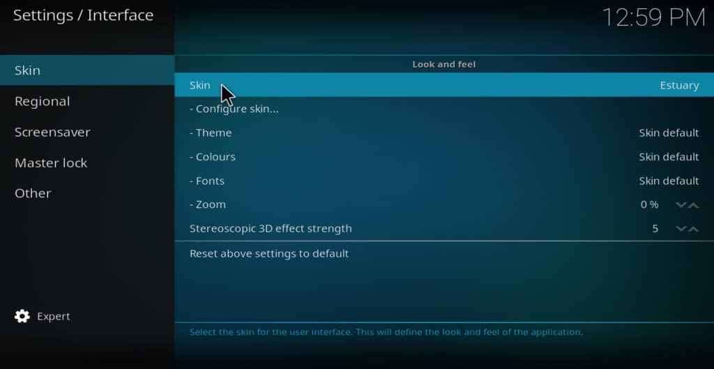 Kodi select skin