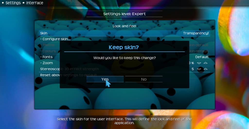 Kodi skin confirmation