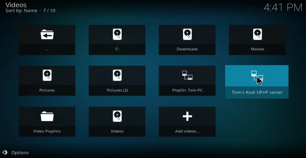 Select Kodi UPnP server