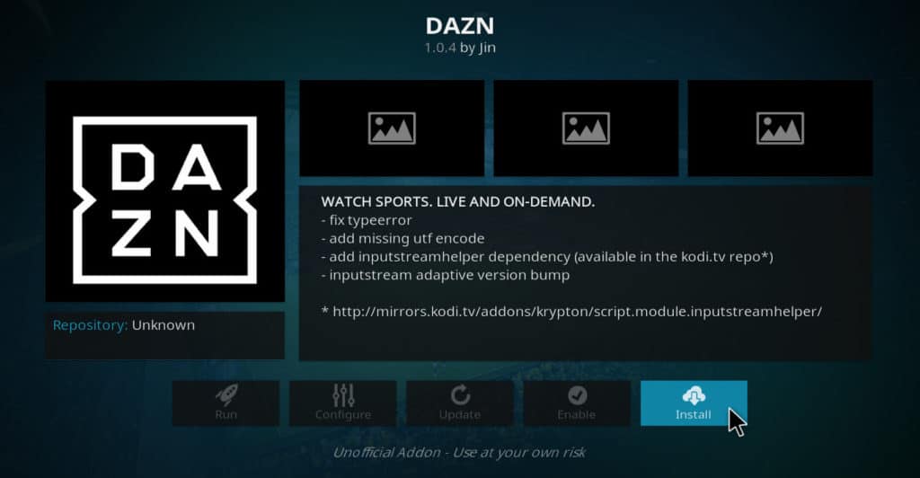 DAZN Kodi アドオンをインストールする