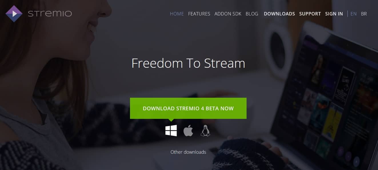 Screenshot of Stremio's homepage