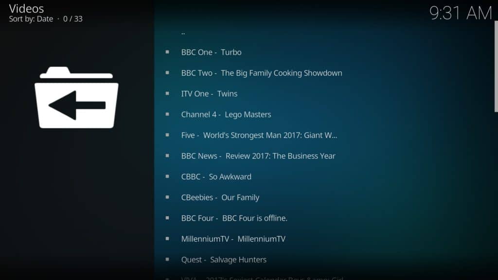 TVCatchup channels on Kodi