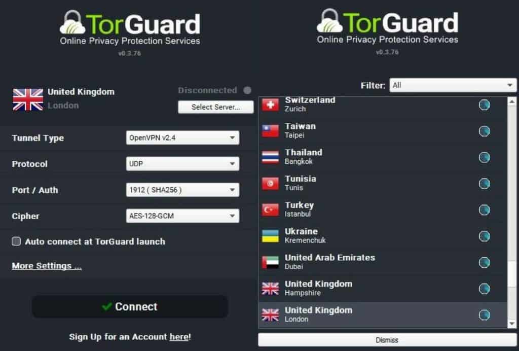 The Torguard desktop client.