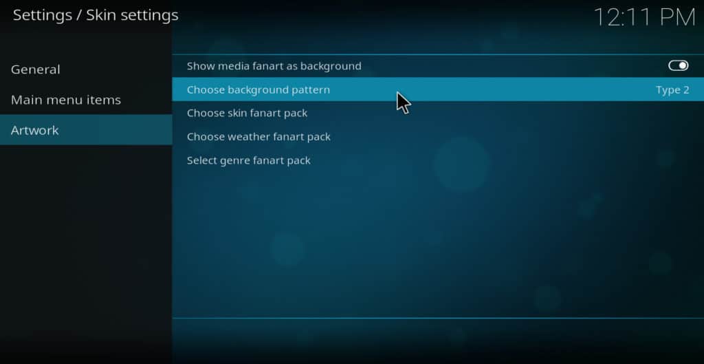 Kodi skin settings