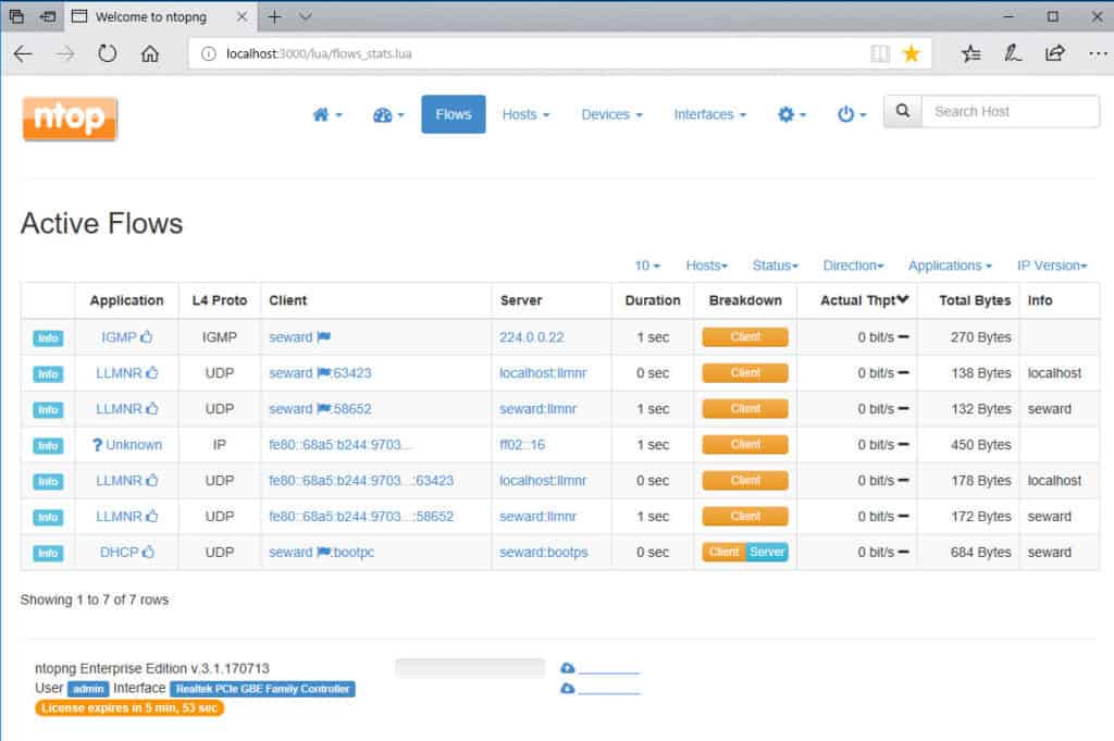 ntopng can display current flows