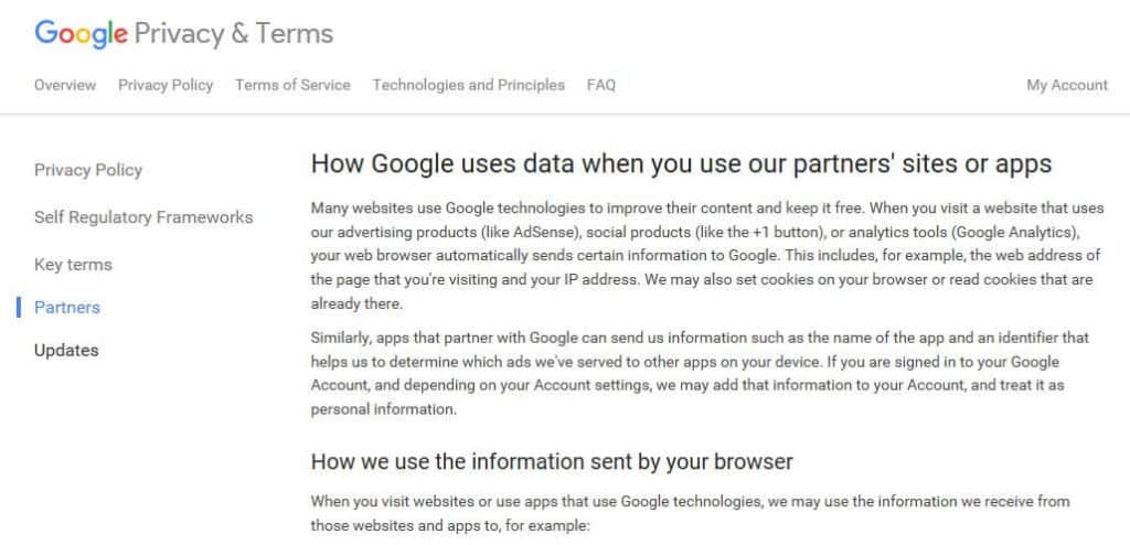 The Google Analytics Privacy and Terms section.