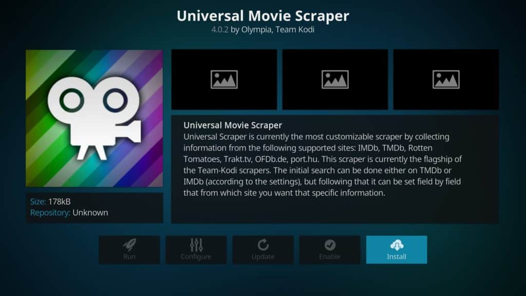 Kodi's universal movie scraper