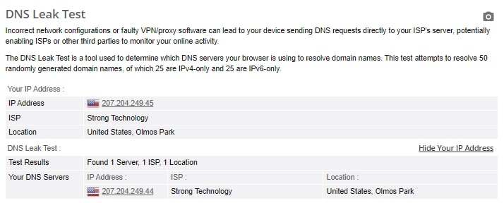 DNS leak test.