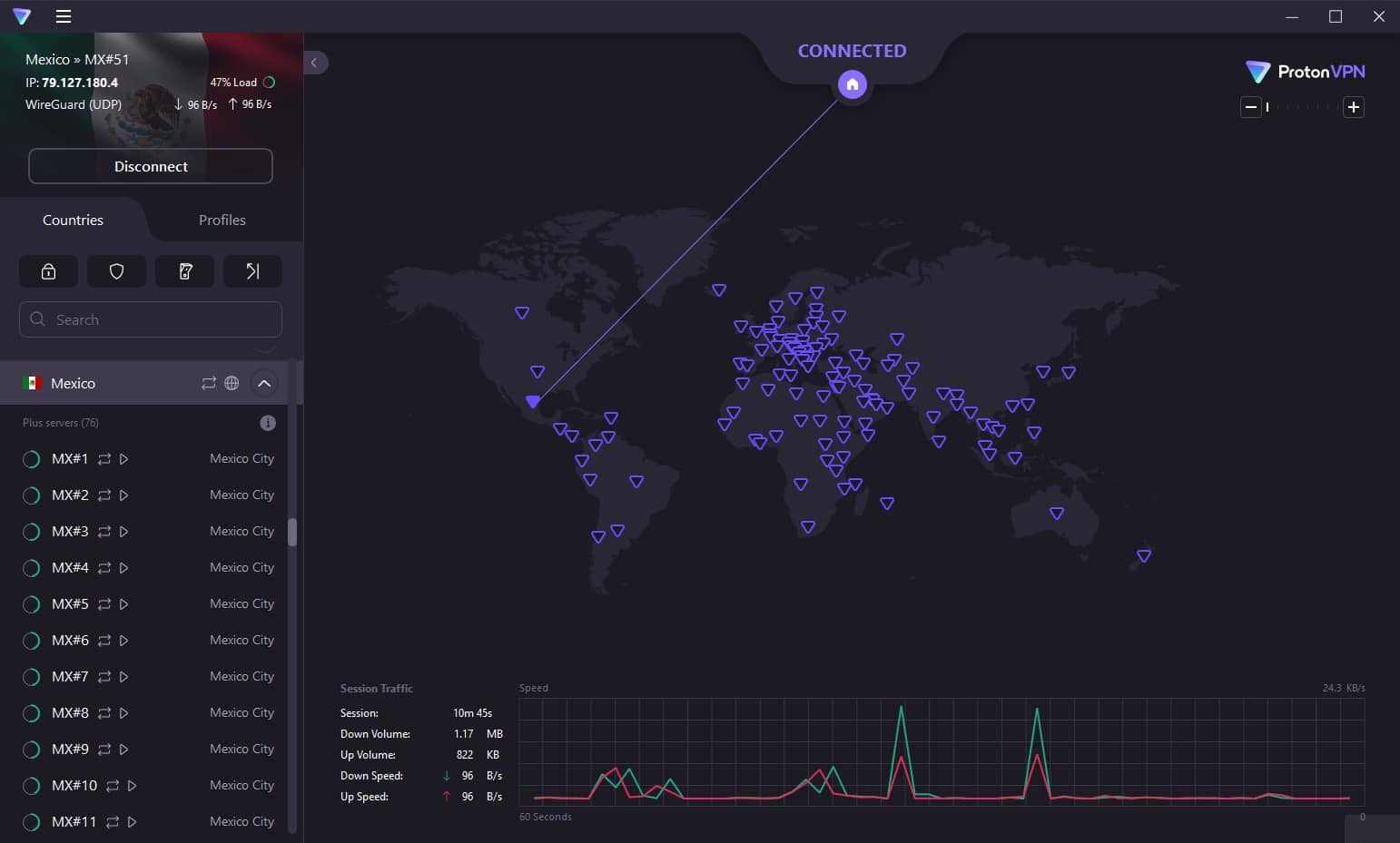 ProtonVPN's dashboard.