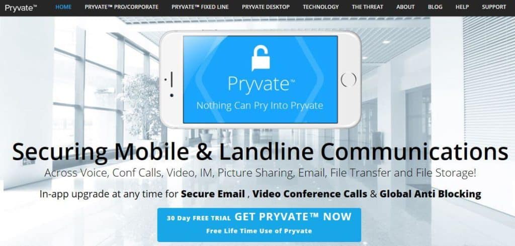 The Pryvate homepage.