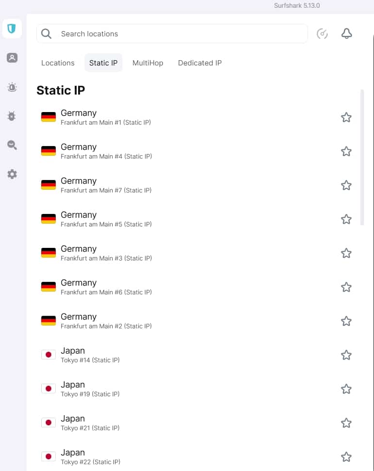 Surfshark's static IP servers.
