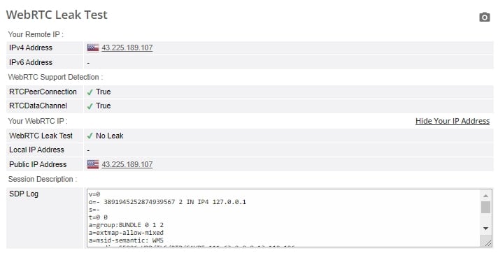 WebRTC leak test.