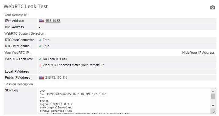 WebRTC leak test.