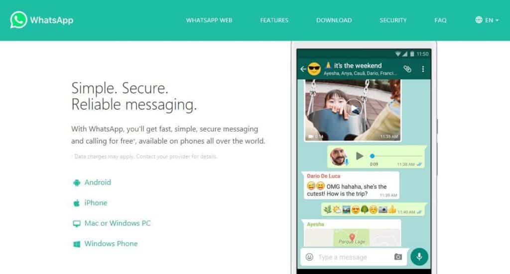 The WhatsApp website.