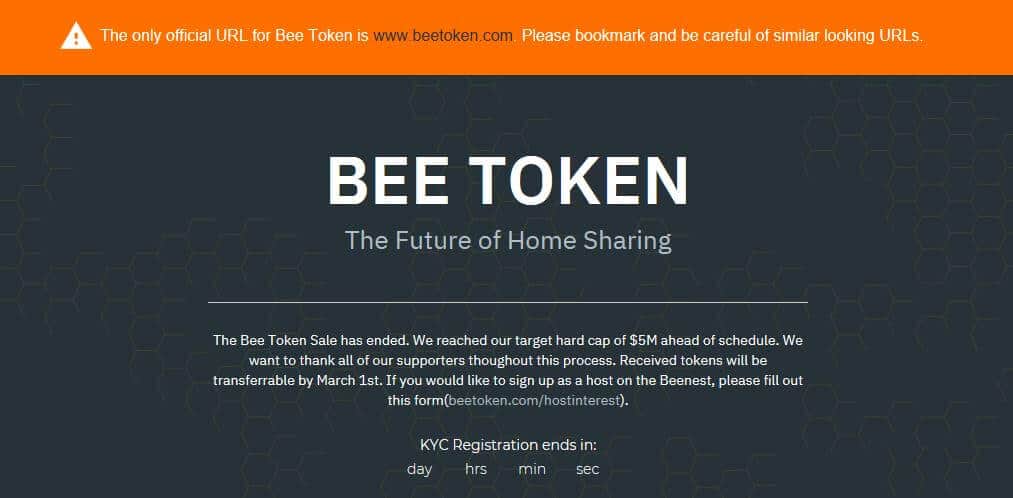 The Bee Token website.