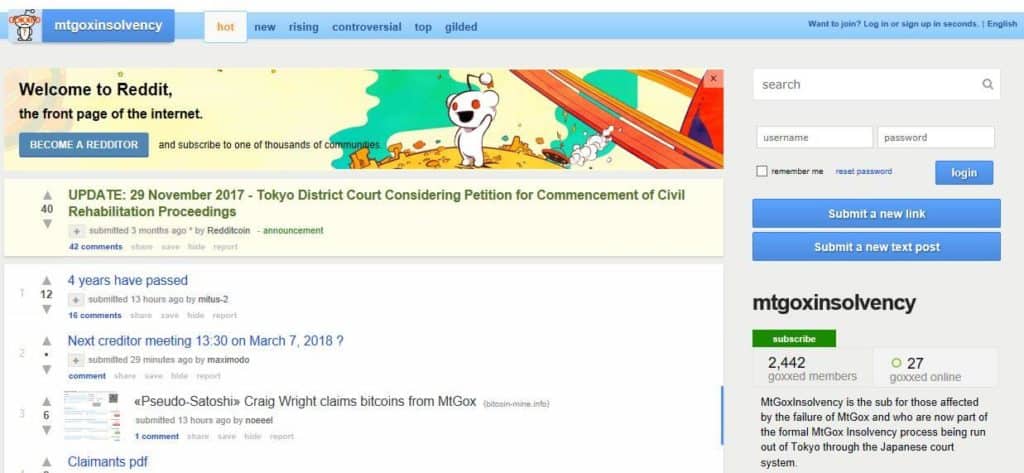The MtGoxInsolvency subreddit.