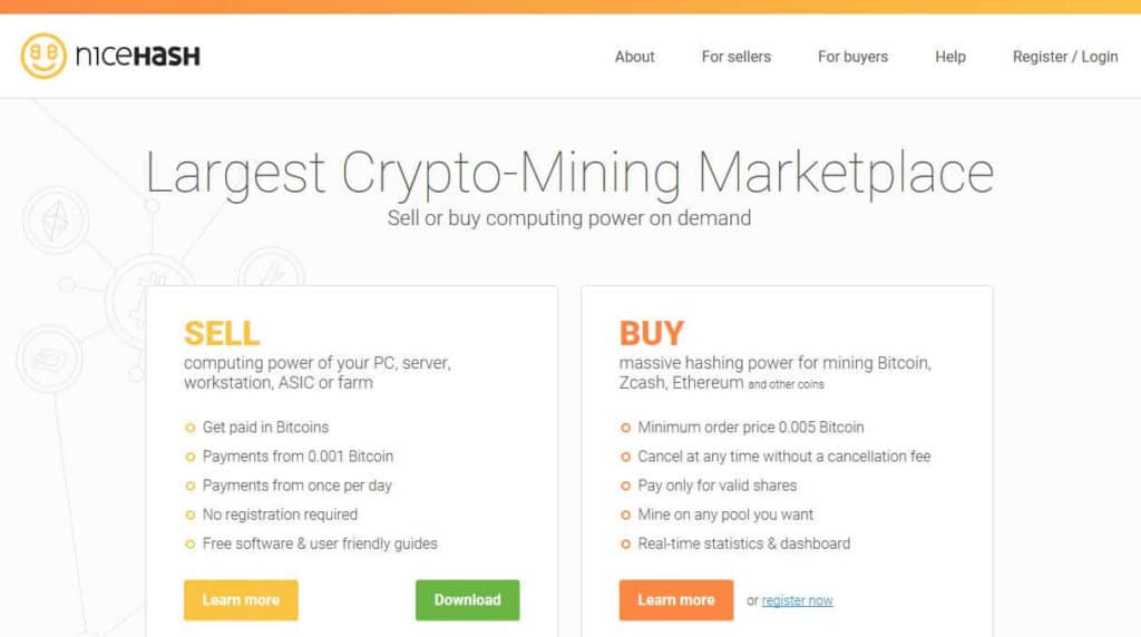 The NiceHash site.