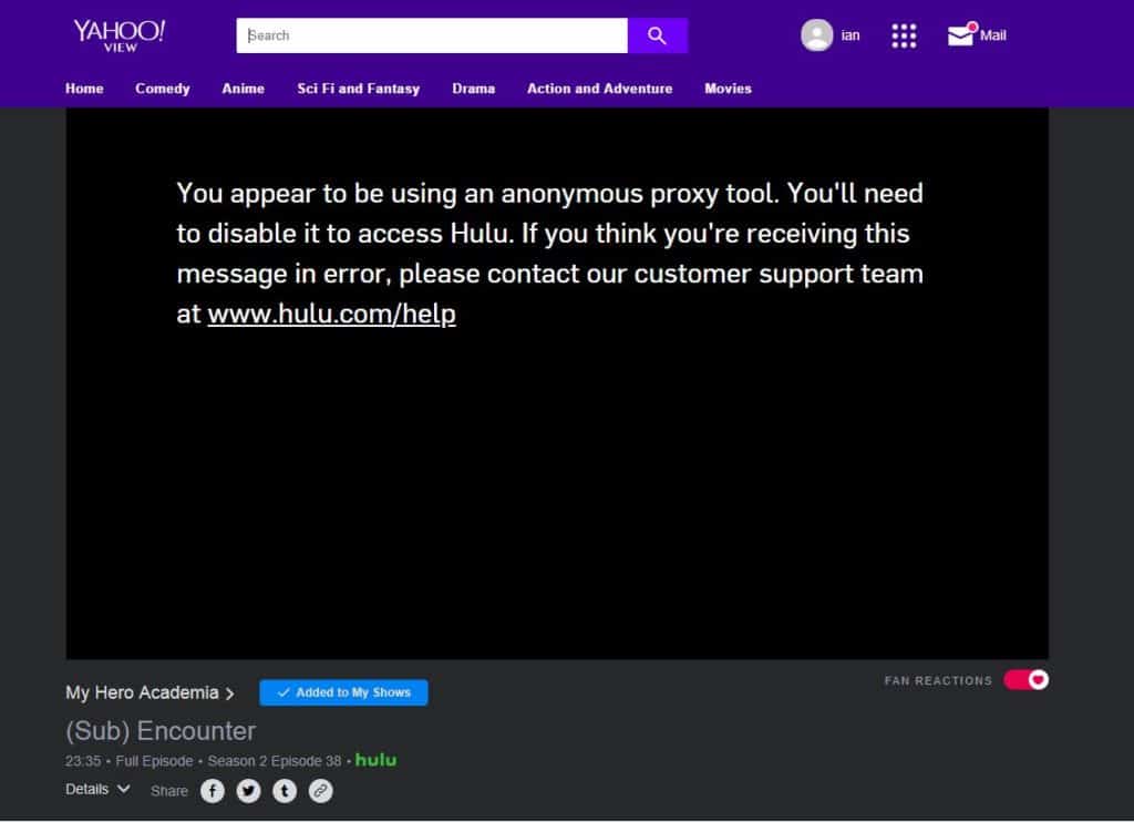 yahoo view hulu error