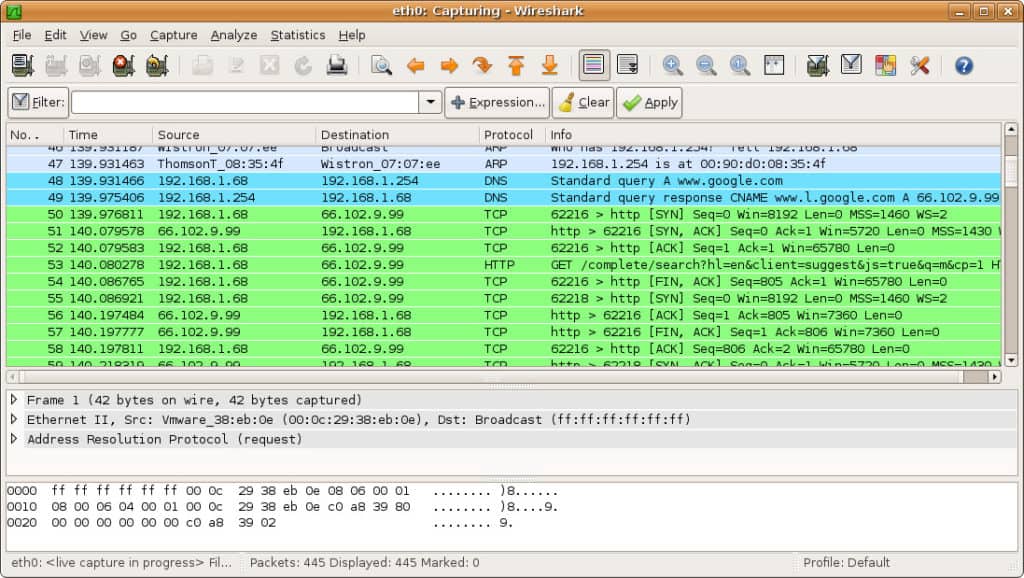 captured packets 