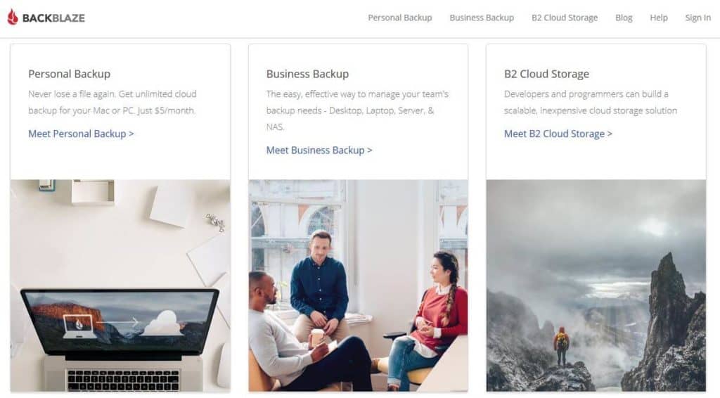The Backblaze homepage.