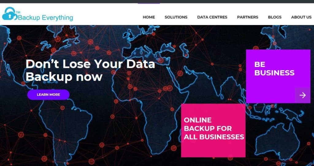 The Backup Everything homepage.