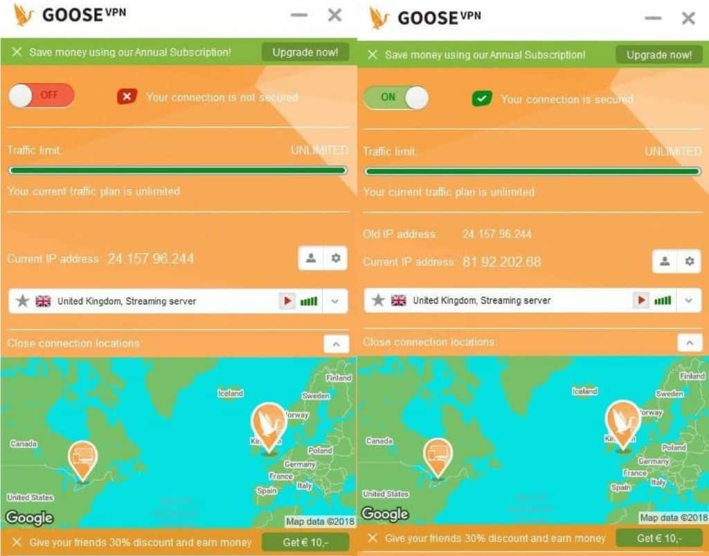 Goose VPN main screens.