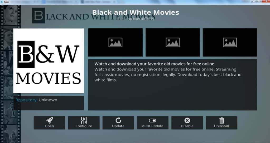Black and White movies Kodi addon