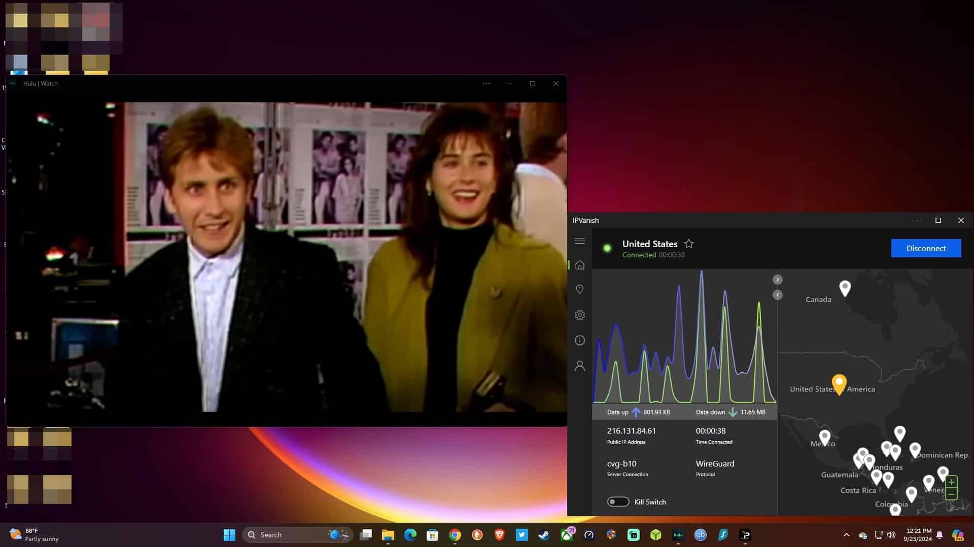 Streaming Hulu using IPVanish.