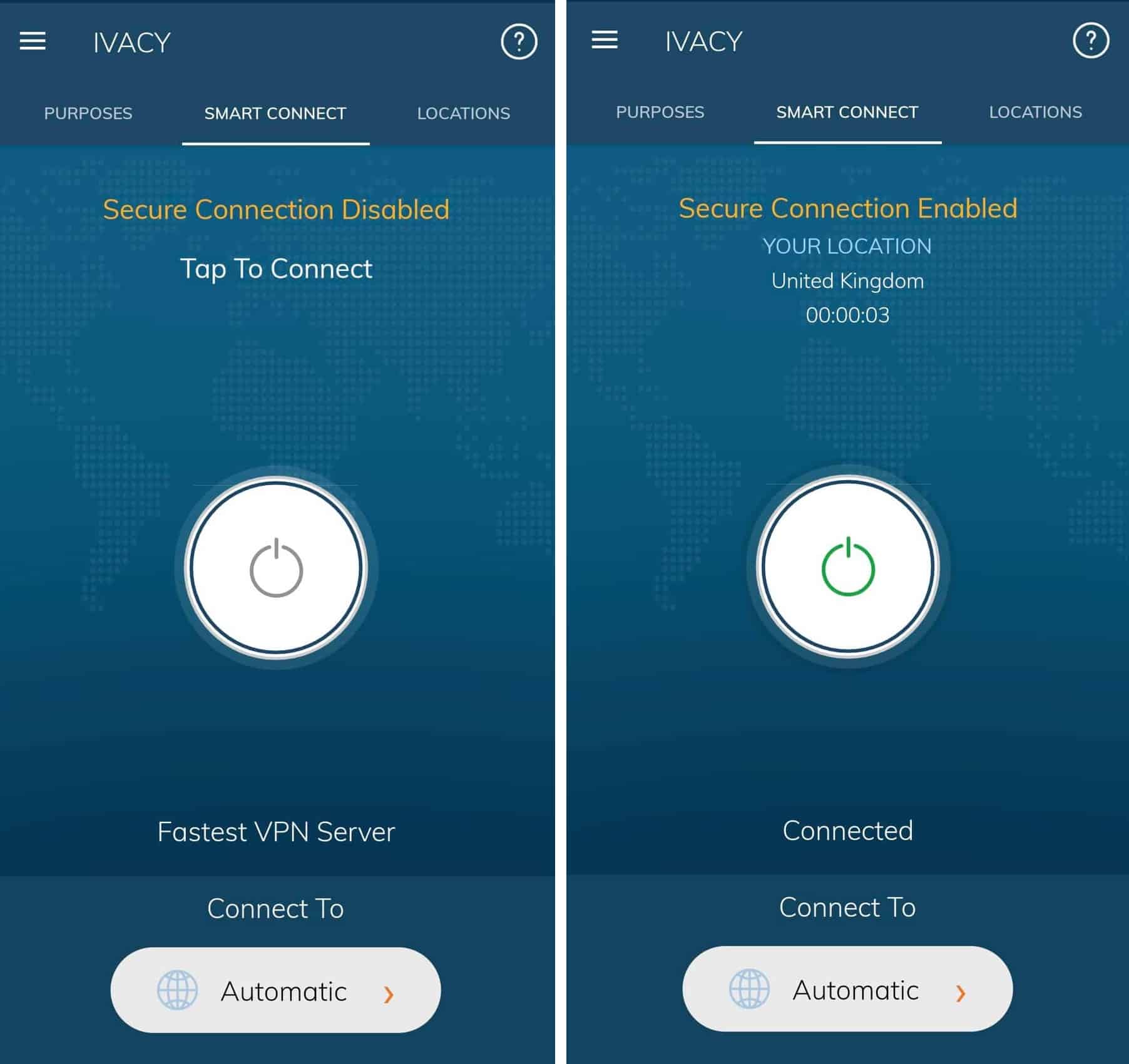 Ivacy mobile app screens