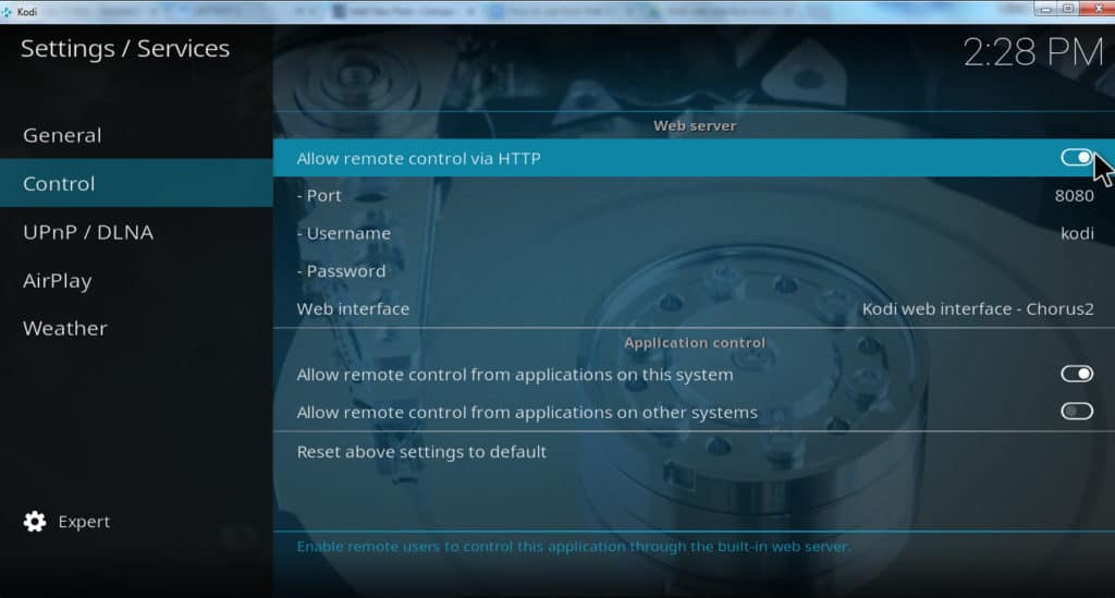 Kodi allow remote control