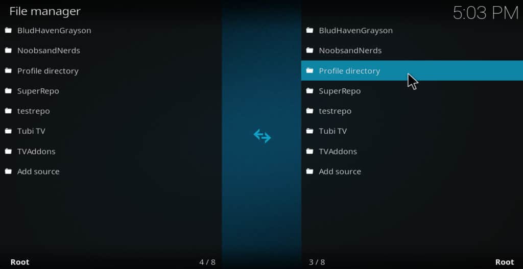 Kodi file manager_profile directory