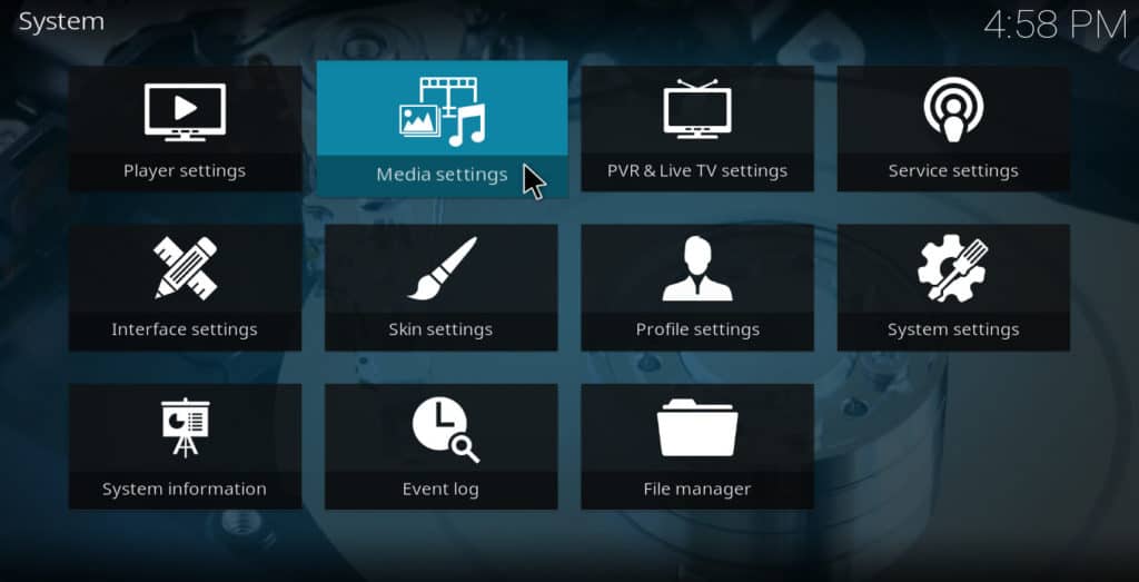 Kodi media settings