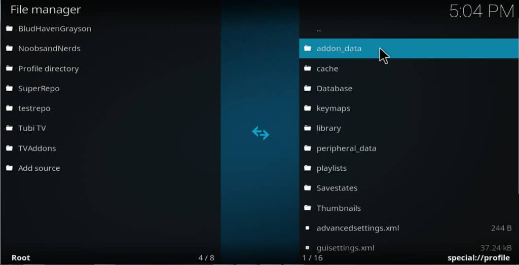 Kodi profile directory_addon data