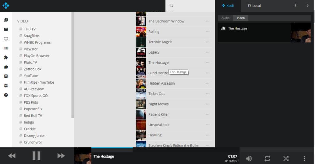 Kodi web interface list of titles